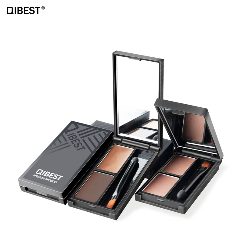 Qibest Eyebrow Powder Cream Palette Cosmetic Eye Brow Enhancer Professional Waterproof Makeup Eye Shadow with Brush Mirror Box