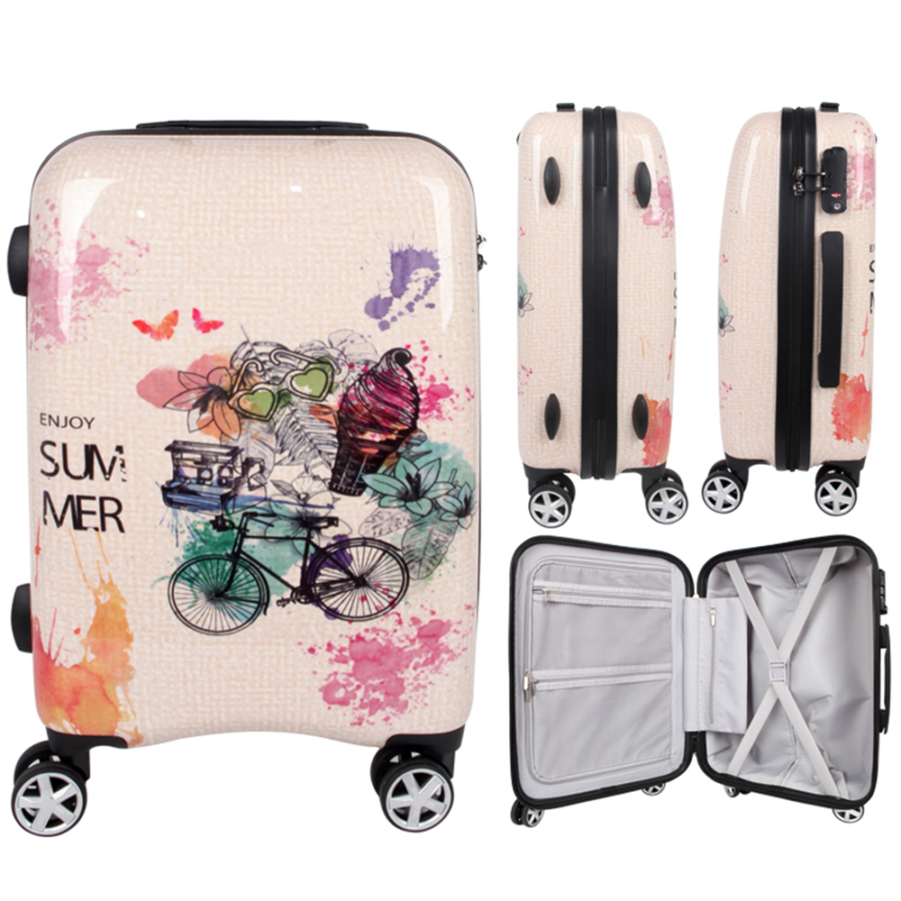 NEWCOM Luggage 24 Inch Hardside Trolley Case with 4 Spinner Wheels TSA Lock Printing Suitcase