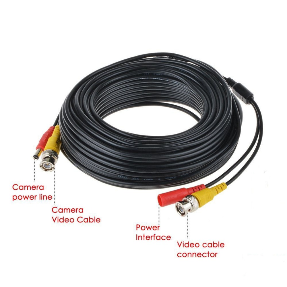 Tmezon BNC Video Power Coaxial Cable 20m 60FT Work for Analog AHD TVI CVI Security Surveillance Camera CCTV Accessories