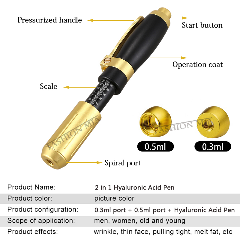 High Pressure Hyaluronic Pen Non-needle meso Hyaluron Pen with 0.5ml / 0.3ml Ampoule hyaluronan acid For Anti-wrinkle anti-aging