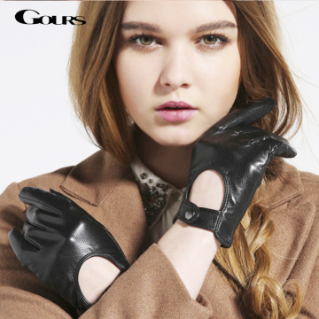 Gours Women's Winter Genuine Leather Gloves New Fashion Brand Ladies Black Unlined Driving Gloves Goatskin Mittens GSL010