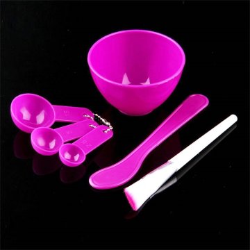 4 in 1 Facial Mask Mixing Bowl Brush Spoon Brush Stick Set DIY Plastic Soft Mixing Applying Facial Care Makeup Tool Kit Rose Red