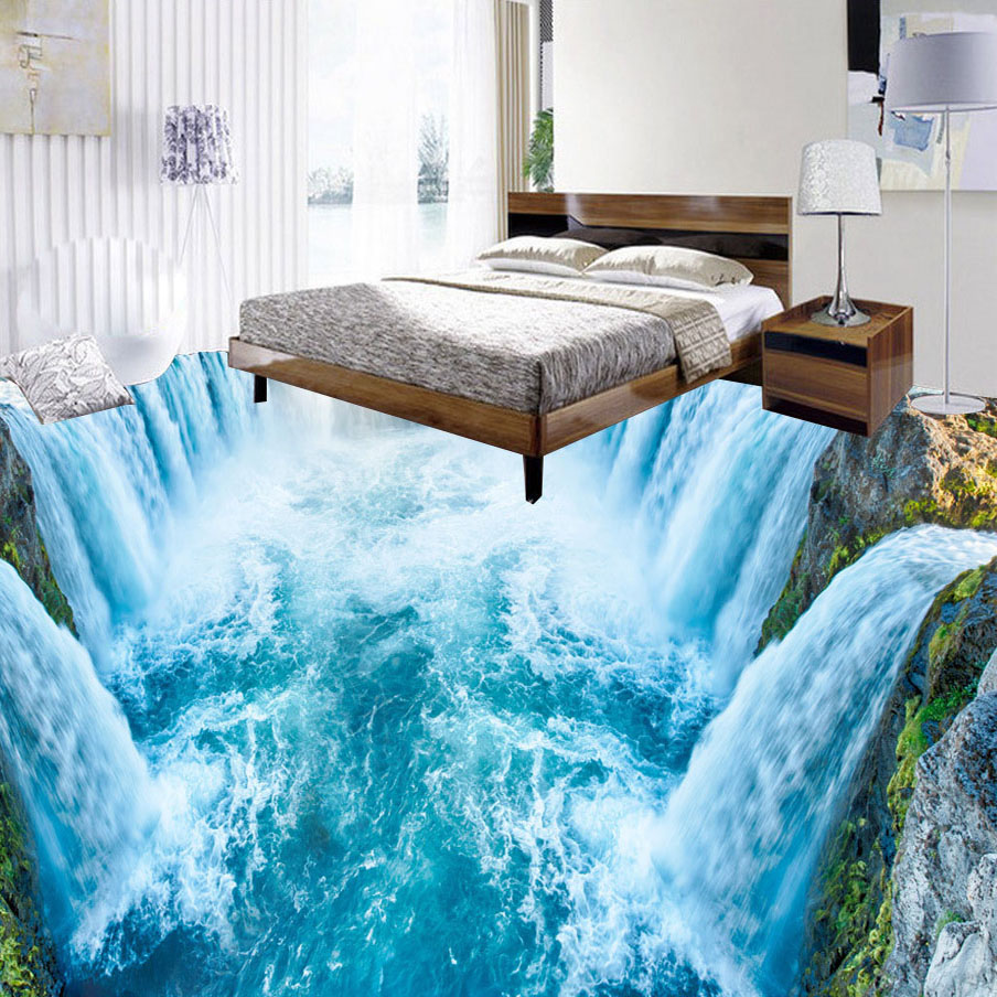 Custom 3D Floor Wallpaper Waterfall Living Room Kitchen Floor Sticker Mural PVC Waterproof Thickened Self-adhesive Wallpaper