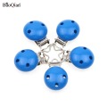 5Pcs Blue Wooden Metal Baby Dummy Pacifier Clips Holders Round Clasps Suspender Garment Accessories Plastic Insert 29x45mm