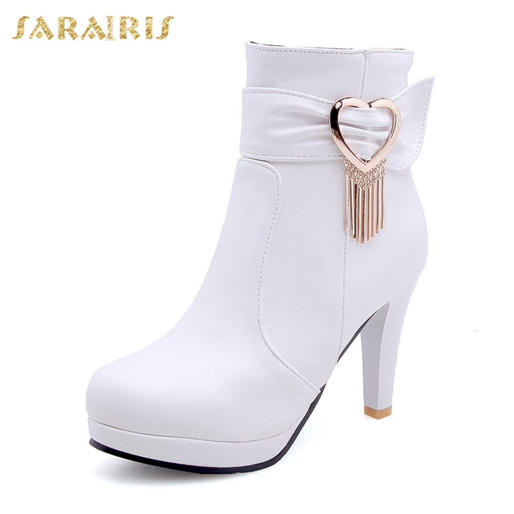 SARAIRIS 2018 Plus Size 32-48 Warm Winter Boots Woman Shoes High Heels Zip Up Hot Sale office lady Ankle Boots Shoes Women