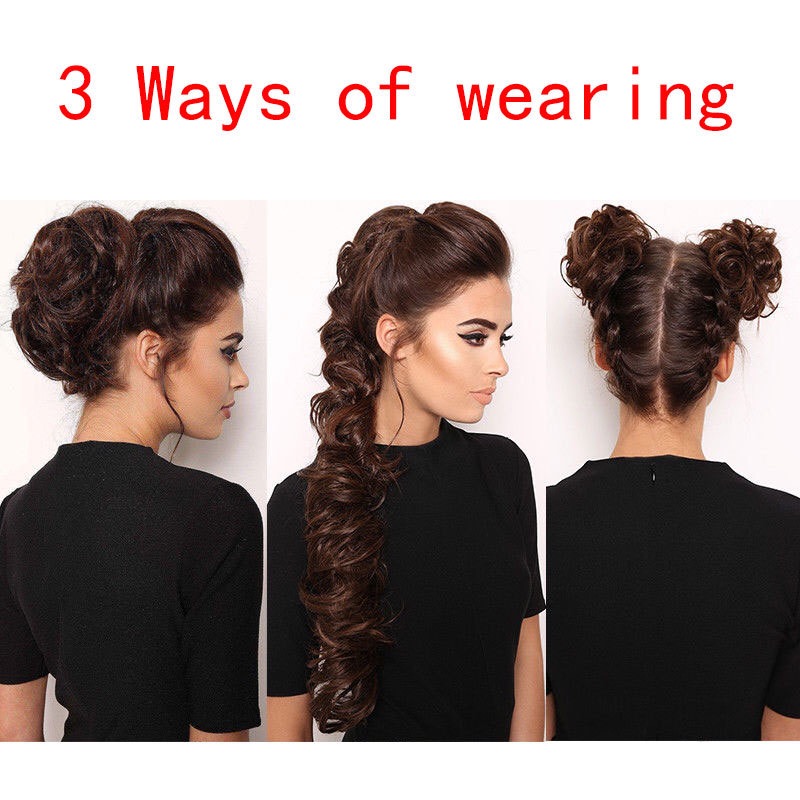 CLOTHOBEAUTY 1 Pcs Messy Hair Bun Extensions Wavy Curly Hair Donut Chignon Fake Ponytail, Synthetic Hair Rope Elastic Band Updo
