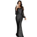 Holiday party Ladies Sexy Shiny Dress Women's Sequined Fringed V-neck Long Sleeve Dress With Fringed Elegant Long Party Dress