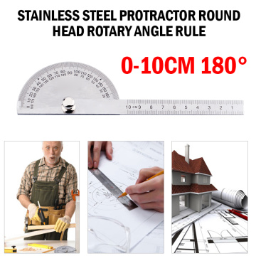 0-180 Degrees Protractor Square Corner Test Ruler Goniometer Round Ruler Head Rotary Angle Rule Arm Ruler Stainless Steel 10cm