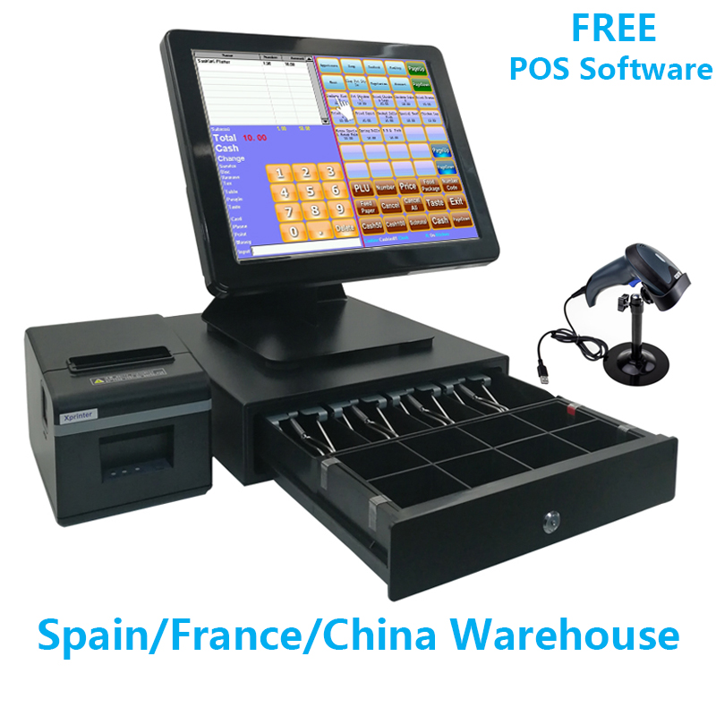 15 inch POS Software Touch Screen POS System Cash Register Machine For Restaurant Or Retail Store