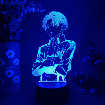 Levi Ackerman 3D Illusion Night Lamp Figurine from Attack on Titan Japanese Anime LED Sensor Lights Otaku Glow Lamps Room Decor