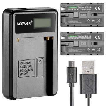 Neewer Micro USB Battery Charger + 2-Pack 2600mAh NP-F550/570/530 Replacement Batteries for Sony HandyCams Neewer Nanguang CN-16