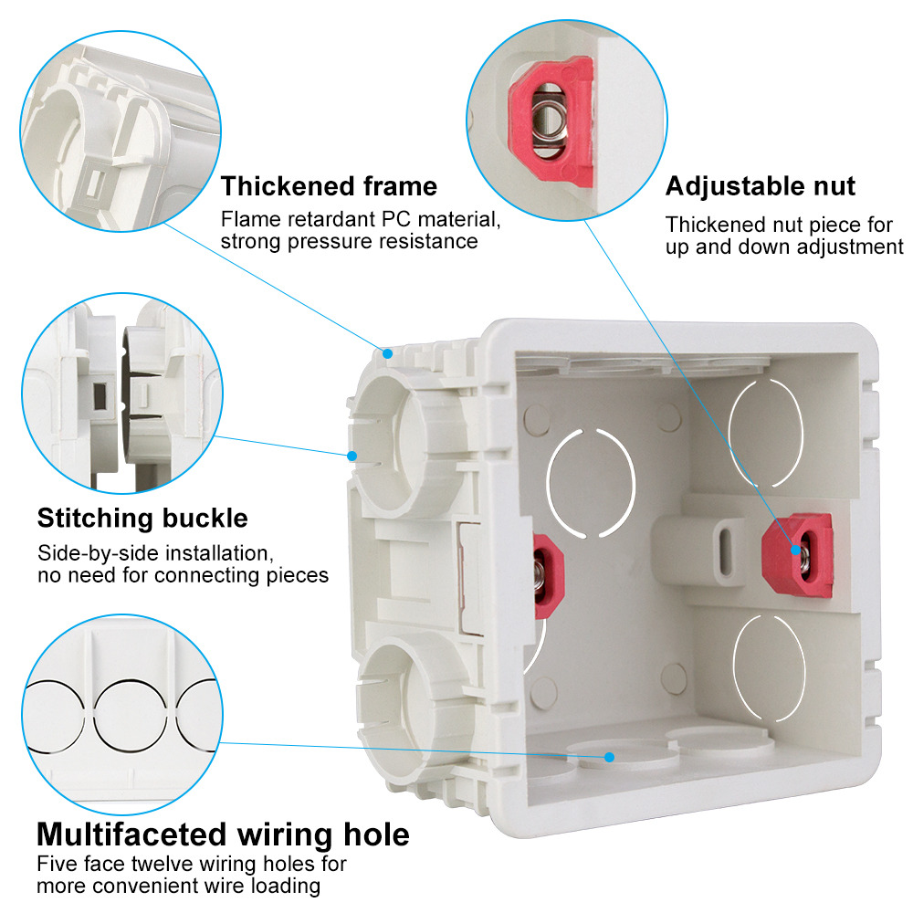 Switch Mounting Box 86 Type 86mm*85mm*50mm PVC Wall Mounting Box Socket Red White Wiring Internal EU Standard Switch Back Box