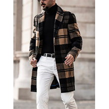 Men Coat Winter Woolen coat Plaid Long Sleeve Jackets Fleece Men Overcoats Streetwear Fashion Long Trench Outerwear 2020