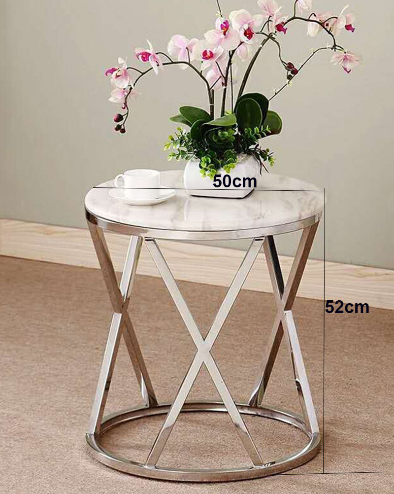 Stainless Steel Sofa Side Table Corner Table Small Apartment Living Room Round Coffee Table End Table Tempered Glass Marble Top