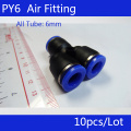 PY6 HIGH QUALITY 10Pcs PY6 Air Piping Y Adapters 6mm to 6mm One Touch Fittings Quick Connectors