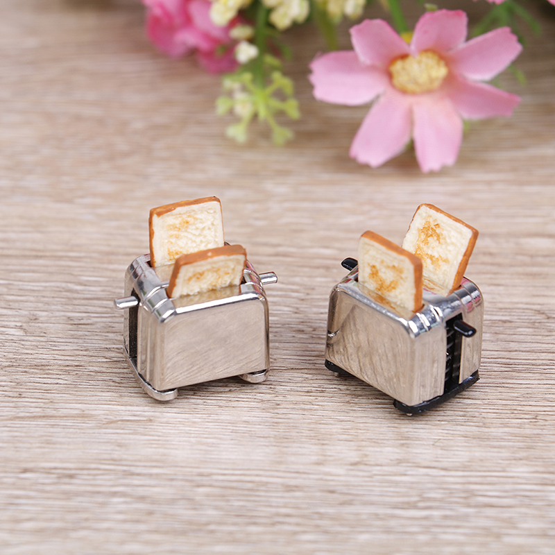 1/12 Cute Doll Houses Decoration Scale Mini Bread Machine Toaster With Toast Miniature Dollhouse Accessories
