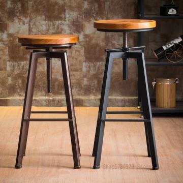 Iron Bar Chair Industrial Wind Rotating Bar Stool Household Lifting Bar Chair Solid Wood High Chair High Bar Stool