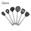 UPORS 6Pcs Nonstick Silicone Kitchen Utensil Set and Stainless Steel Handle Cooking Tools Set Spatula Set Spoon Gadget BPA Free