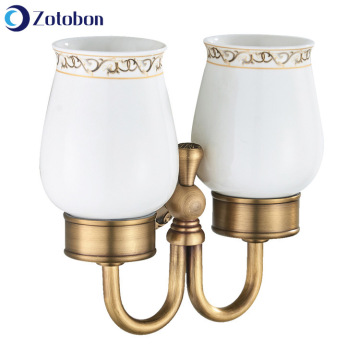 ZOTOBON Double Cups Tooth Brush Toothpaste Hotel Bathroom Cup Holder Sets Brass Ceramic Material Antique Tumbler Holders F203