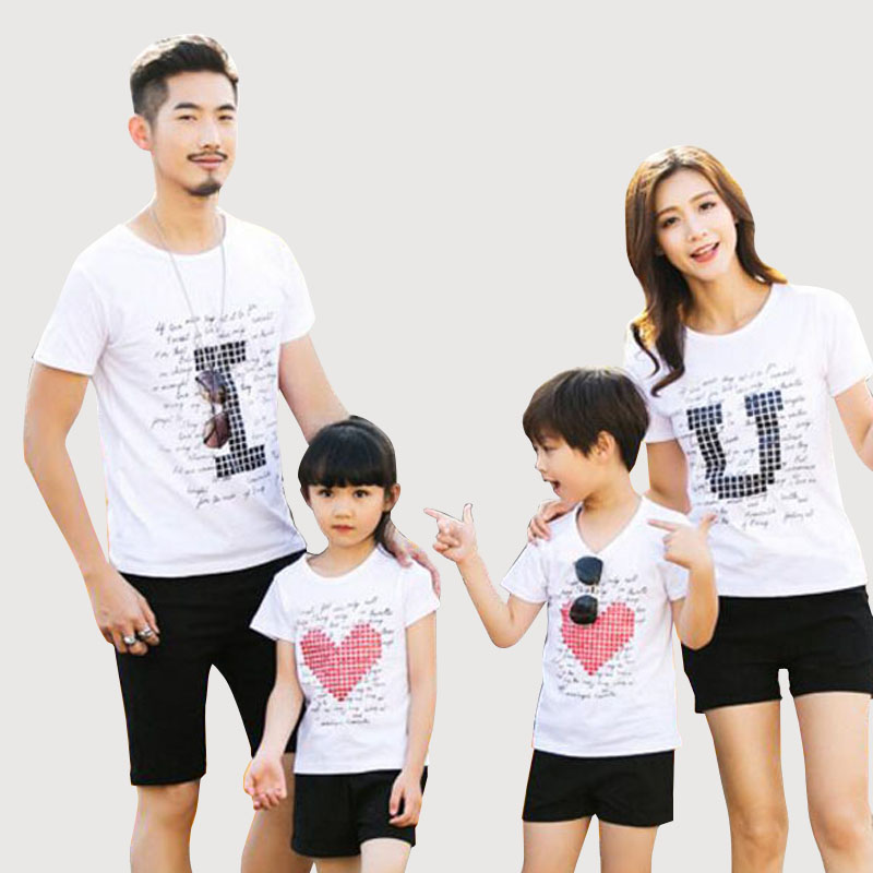 Family Matching Clothes Parent-child Casual Outfit Family Clothing Short Sleeve Cotton T-shirt Summer Love Family Suits