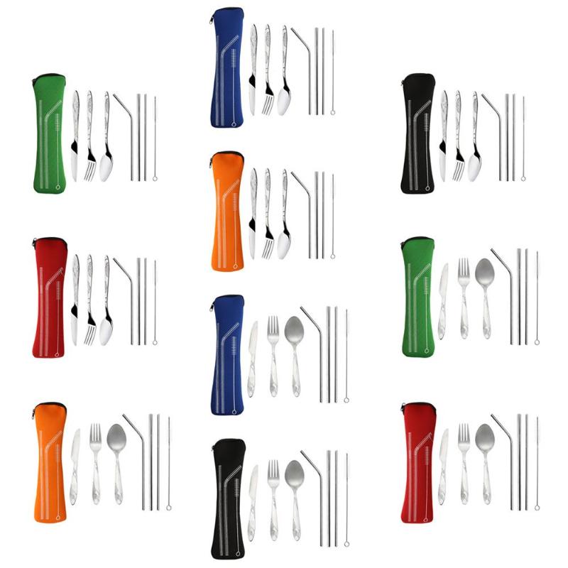 8 Pcs/Set Portable Stainless Steel Cutlery Set Tableware Dinnerware Spoon Fork Knife Travel Camp For Outdoors Camping Hiking