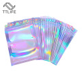 TTLIFE 100pcs S/M/L Flat Thick Zip lock Bath Salt Cosmetic Bag One Side Clear Holographic Mini Aluminum Foil Zip Lock Bags