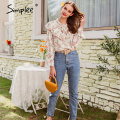 Simplee Casual bow tie ruffle women blouse shirt Trumpet sleeve flower female tops blouse Girlish style chiffon ladies blouse