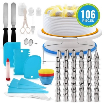 106pcs/set Cake Turntable Set Multifunction Cake Decorating Kit Pastry Tube Fondant Tool Party Kitchen Dessert Baking Supplies