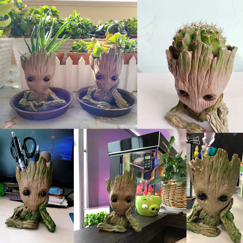 Baby Groot Flower Pot Planter Figurines Tree Man Cute Model Toy Pen Pot Garden Planter Flower Pot Gift