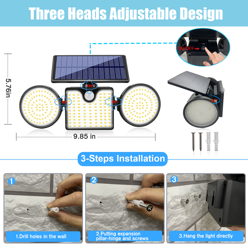 Solar Lights 3 Head Adjustable Wall Lights