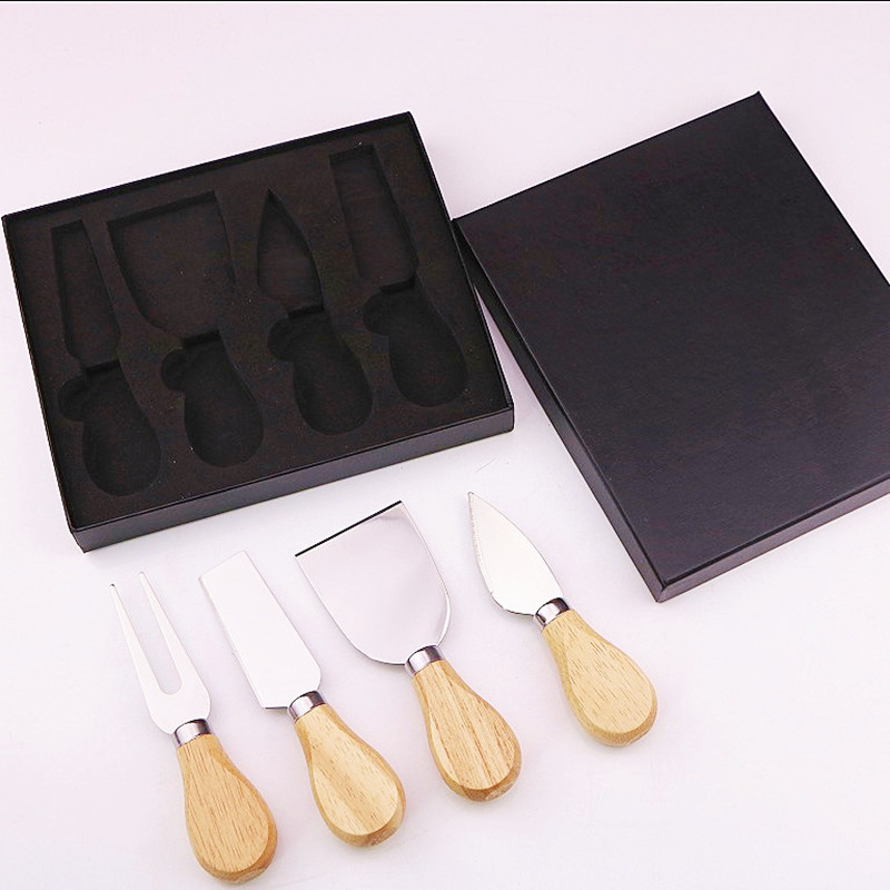 Wholesale Wooden Handle Cheese Tools Set Cheese Knife Cutter Cooking Tools In Black Box