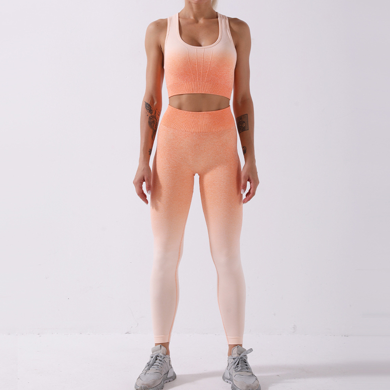 2PCS Seamless Omber Women Yoga Set Workout Sportswear Gym Clothing Fitness Fitness Bra High Waist Leggings Sports Suits