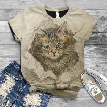 40#Stylish Women T-shirt O-neck Short Sleeve 3d Cat Digital Print Casual Top T-shirt High Quality Harajuku T-shirts Футболки