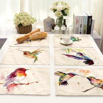 42x32cmrectangular Cottonmats Kitchen Tableware Mat Ink Painting Bird Print Fabric Non-slip Placemat Dish Mat Kitchen Decoration