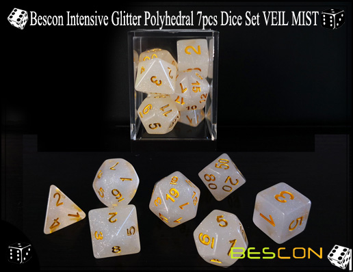 Bescon Intensive Glitter Polyhedral 7pcs Dice Set VEIL MIST-1