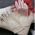 Women's elegant shiny diamonds beaded party dancing mesh glove female spring summer sunscreen lace glove R2817