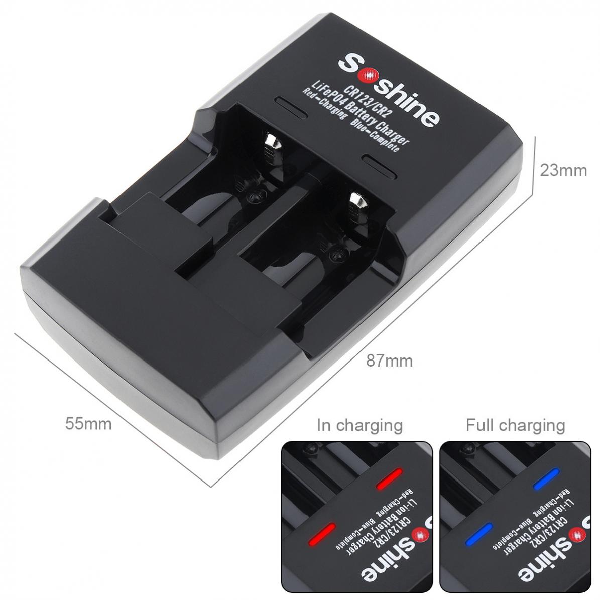 Soshine Li-FePO4 RCR 123 / CR2 Battery Intelligent Rapid Chargers for 16340 / 15266 / 14250 Battery