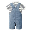 Newborn Baby Clothing Set for Boys Summer Suit Set Hat+Striped Romper+Blue Overall Suit Casual Children Boy Clothes Outfit