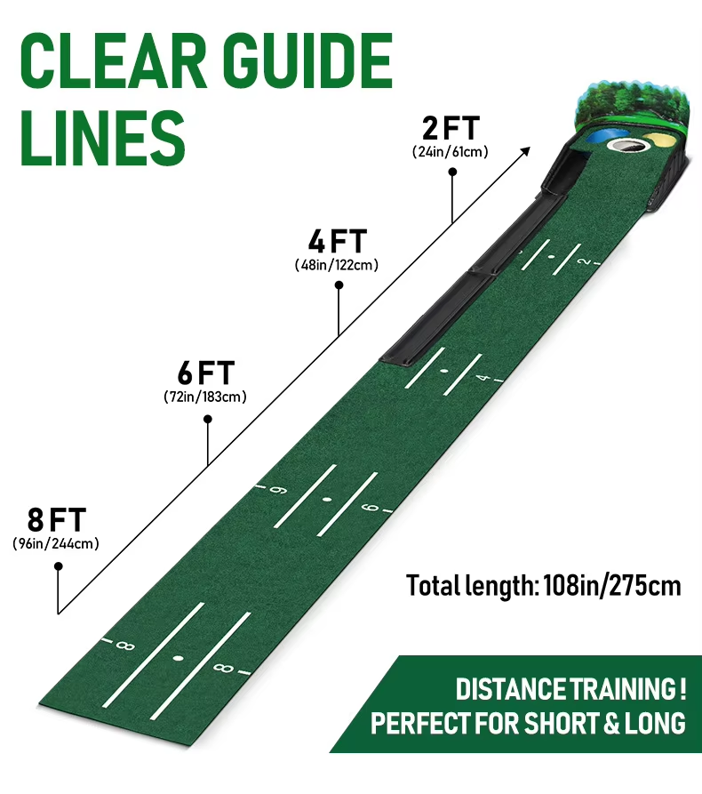 Golf Putting Mat 3 Hole Portable Indoor Outdoor Eco-Friendly Dual Color Realistic Green Practice Surface Lightweight Travel Golf6