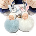Cute Baby Rabbit Fluffy Plush Keychain For Women Girl Animal Pom Pom Faux Fur Key Chain Bag Pendant Charms Jewelry Pink GIft