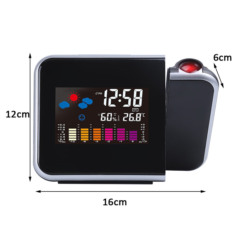 LED Alarm Projection Clock Thermometer Hygrometer Wireless Weather Station Digital Watch Snooze Desk Table Project Radio Clock