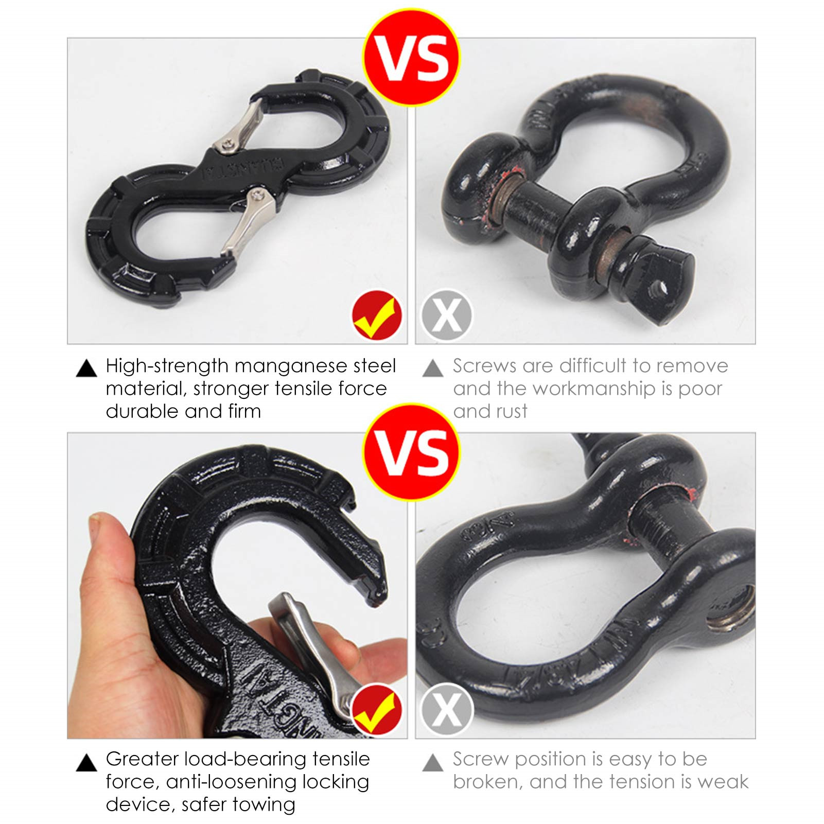 Car Off-road Rescue Shackle S Hook SUV Tow Hook Manganese Steel Anti-rust Removable Rescue Tool Durable Dragged Tool Accessories