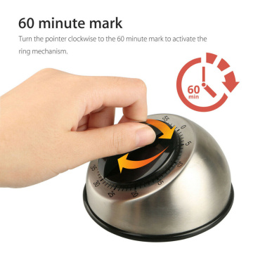 Mechanical 60 Minutes Stainless Steel Kitchen Timer Round Shape Kitchen Cooking Timer Time Reminder Kitchen Tool