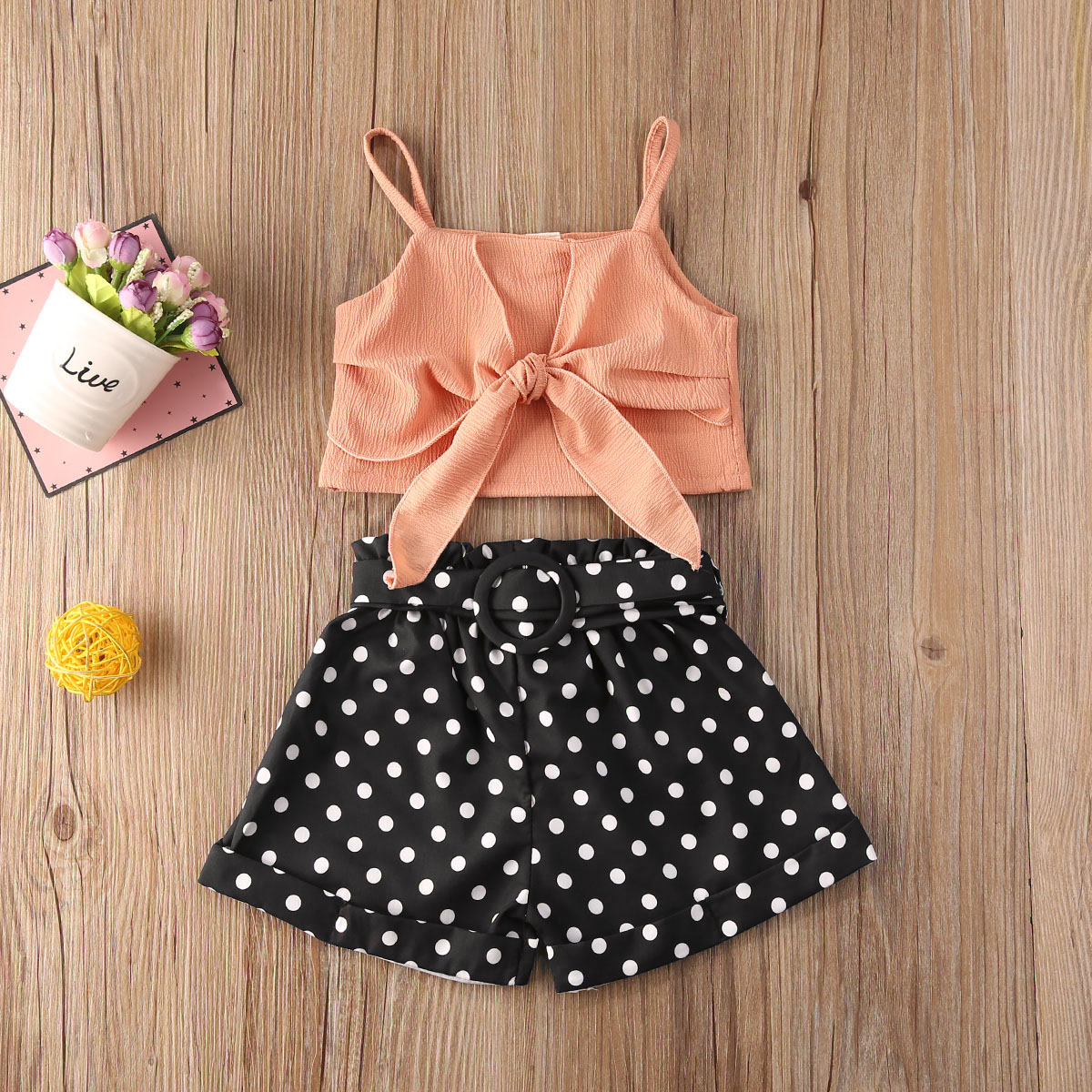 Citgeett Summer Kids 1-6T Baby Girls Fashion Clothes Bow Vest Crops Tops Polka Dot Shorts With Belt Sunsuit