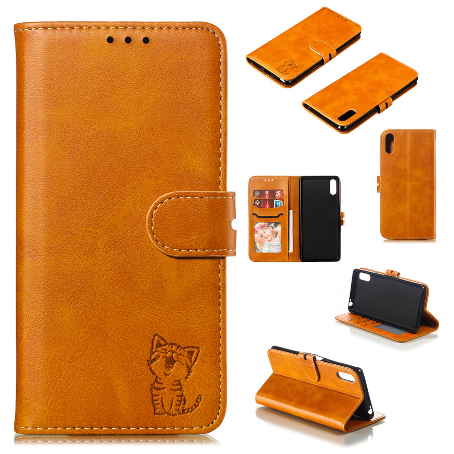 Cute Cat Embossing Leather Flip Case for Sony Xperia XA XA1 XA2 XA3 L2 L3 Luxury Magnetic Card Holder Wallet Stand Phone Cover