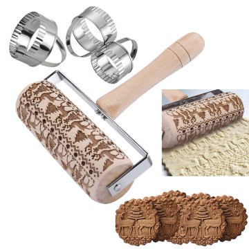 Kitchen Rolling Pin Pastry Boards Christmas Baking Embossed Rolling Christmas Wooden Rolling Pins With Cookies Mold For Baking