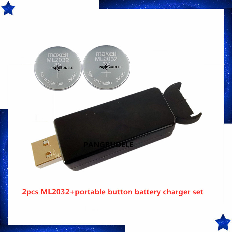 2PCS ML2032 + Portable Button Battery Charger Set