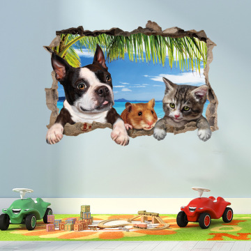 3D cat dog hamster Animal scenery wall stickers for kids rooms living room decoration mural home decor stickers decals wallpaper