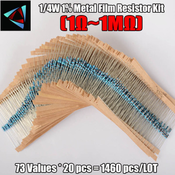 1460 PCS 1/4W 1% 1R-1Mohm 73 Values Metal Film Resistor Kit Pack Mix Assortment Kit resistors