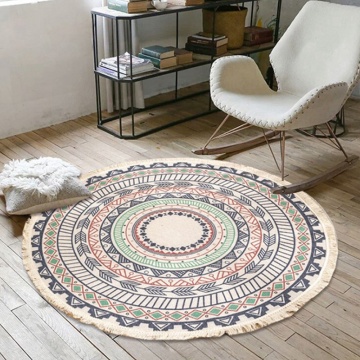 Bohemian Round Carpet,Nordic Floor Carpets for Living Room Bedroom,Anti-Slip Doormat With Tels,90CM